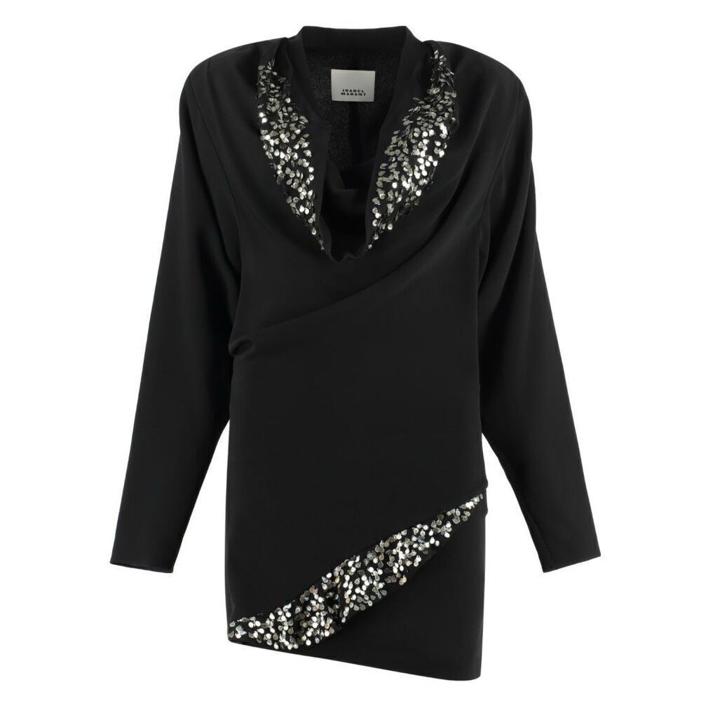 Isabel Marant Lazeli Embellished V-neck Mini Dress in Black NWT Size 36/ US 4